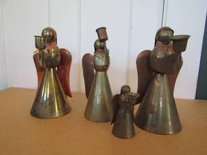 lot 13 image: 4 brass angel candle holders 3-8 tall
