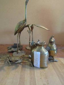 lot 26 image: Brass lot-bear pic frame, 2 cranes, birds, crabs