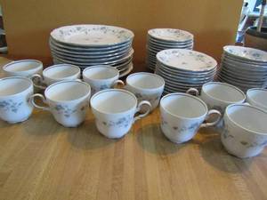 lot 31 image: Havilland China Bavaria Germany China. 55  piece set Rose design- 11 Tea cups, 11 dinner plates, 12 dessert bowls, 11 bread plates 10 soup