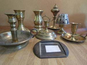 lot 35 image: Brass candle lot of stands and holders