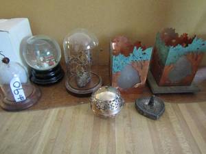 lot 90 image: Covered display , metal hangers christmas globe covered dome tree