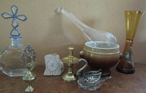 lot 95 image: 1997 Rechs V-352 cracked bowl glass globe with base  sculpture and pottery vase