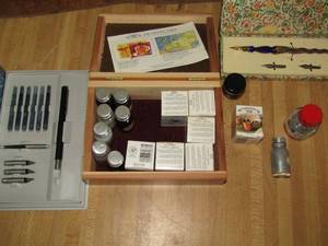 lot 134 image: Vintage Parker Pen set NEW dragon box of drawing Ink