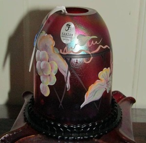 lot 1 image: FENTON  FAIRY LIGHT - HAND PAINTED  FRUIT DESIGN SIGNED   7 X 5 12