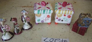 lot 207 image: Blue Sky mini porcelain candy boxes, flower girls, 2 stacked boxes
