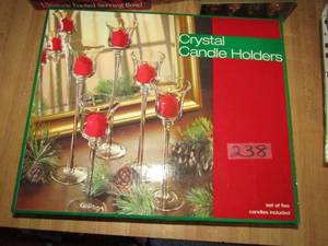 lot 238 image: NEW glass candle holder and 5 candles