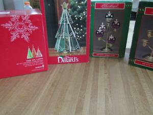 lot 243 image: NEW Gorham christmas tree oil lamps, advent calendar cups, around the world advent spiral  candle tree Dillards