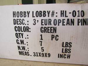 lot 261 image: Hobby lobby christmas tree 31 x9x9
