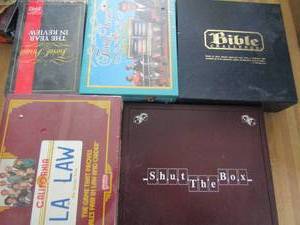 lot 290 image: Game lot- shirt the box, bible challenge, trivial pursuit II California LA low