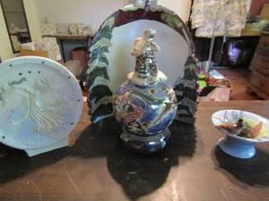 lot 296 image: Glass t light candle plate with stars Blue sky globe and back plate by Heather Goldmine