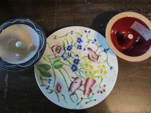 lot 303 image: The Original Apple Baker Baking Dish, Paris, Maine Blue Swirl,  Apple Baker Baking Dish and 1 plate