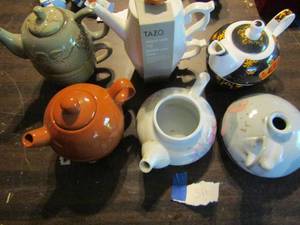 lot 316 image: clay burners 1 tazo tea pot with cup 2 clay pots