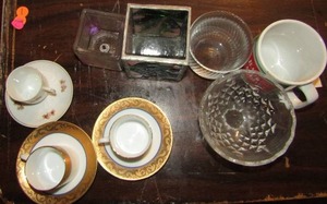 lot 351 image: Stained glass candle holder tea cups & saucers and coffee cups