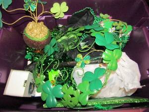 lot 355 image: Purple tote full of St. Patricks day supplies