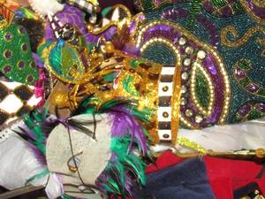 lot 357 image: Purple tub Mardi Gras supplies