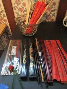 lot 372 image: Large lot of chopsticks and glass bowl