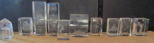 lot 391 image: 3D etched glass paperweights dragons ,princesses, religious 11 total