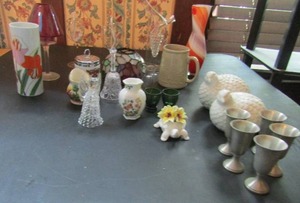 lot 393 image: Misc. lot- oil lamps, figurines, vases, candle holders and more