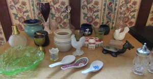 lot 396 image: Misc. glass lot- vases china wear S&P shakers, figurines and more