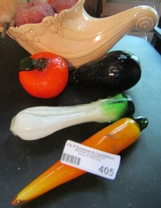 lot 405 image: Porcelain faux fruit and glass fruit