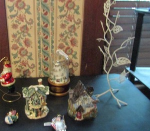 lot 421 image: Christmas figurine lot- ornaments, blue sky houses etc.