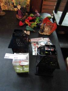 lot 435 image: papier-mch dragons, dragon  candle holders,  and Halloween lanterns
