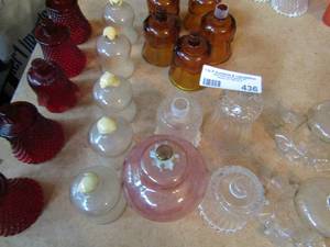 lot 436 image: Large lot of candle holders- 5 red 5 orange 1 pink 1 clear