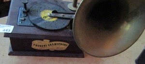 lot 443 image: The Thorens gramophone plus metal shared discs. Works but needs spring repair
