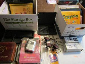 lot 460 image: Office supply lot- keyboard for tablet, stamping machine, voice recorder, paper organizer and more