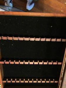 lot 469 image: Black shadow box frame 13x17x2.5 and wooden spoon case with glass door 16x13x2