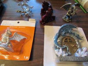 lot 487 image: Dragon figurines- pewter, carved wood, glass and ornaments