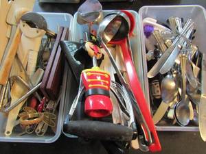 lot 515 image: Utensil lot- wine thermometer, wine opener, cutlery