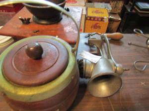 lot 523 image: Antique ice bucket, Universal brand meatdrinder and more