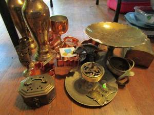 lot 525 image: Copper lot 2 vases 6 cookie cutters candy holders and more