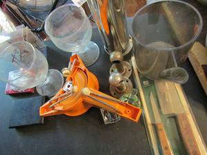 lot 529 image: Misc. knives, wine glasses plastic pitcher and more