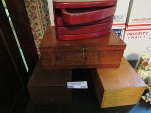 lot 576 image: Lot of 4 wooden boxes 2 are address organizers and 1 has 3 drawers