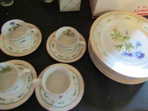 lot 587 image: Viola Pedata floral china 6 plates 4 mugs and saucers collection of George Briarol