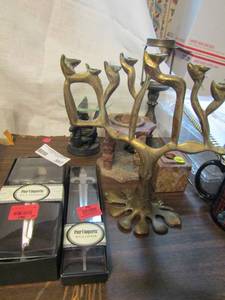 lot 597 image: 2 marble candle holders, dragon candle holder, tree style candle holder and more