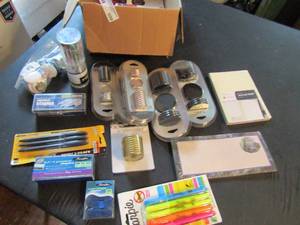 lot 598 image: Office supplies- notepads, pens, page dividers highlighters etc.