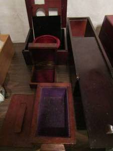 lot 640 image: 3 wooden boxes one full of old pictures