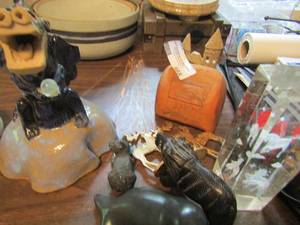 lot 668 image: Clay dragon on stone, unicorn 3d paperweight, animal figurines and more
