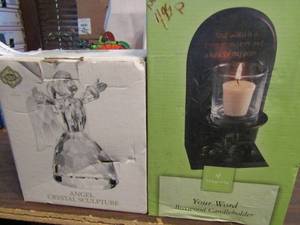 lot 695 image: Godingers angel crystal sculpture your word boxwood candle holder both in box