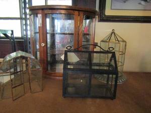 lot 705 image: 4 glass display boxes 2 need repair largest is 18x17x7
