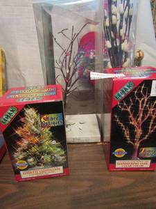 lot 710 image: 2 fiber optic trees, light up cotton tree and village tree