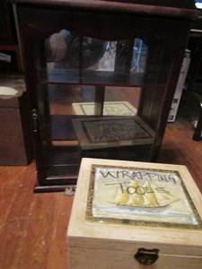 lot 713 image: Empty box plus hanging cabinet with glass door 21tall 13 wide