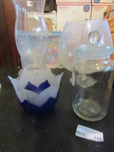 lot 719 image: Blue glass party light candle raven head cannister very large wire bowl and more