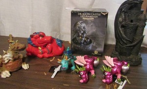 lot 744 image: Dragon castle dragon LED fountain NIB 3 dragon ornaments red dragon wells Fargo bank