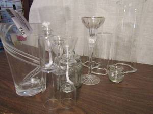 lot 755 image: glass vase , hollow glass tubing, oval bottom vase long stem wine glass