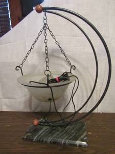 lot 770 image: Hanging lighted glass bowl fountain  electric but unknown working condition