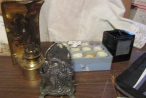 lot 788 image: Box candles angel metal napkin holder black light oil burner